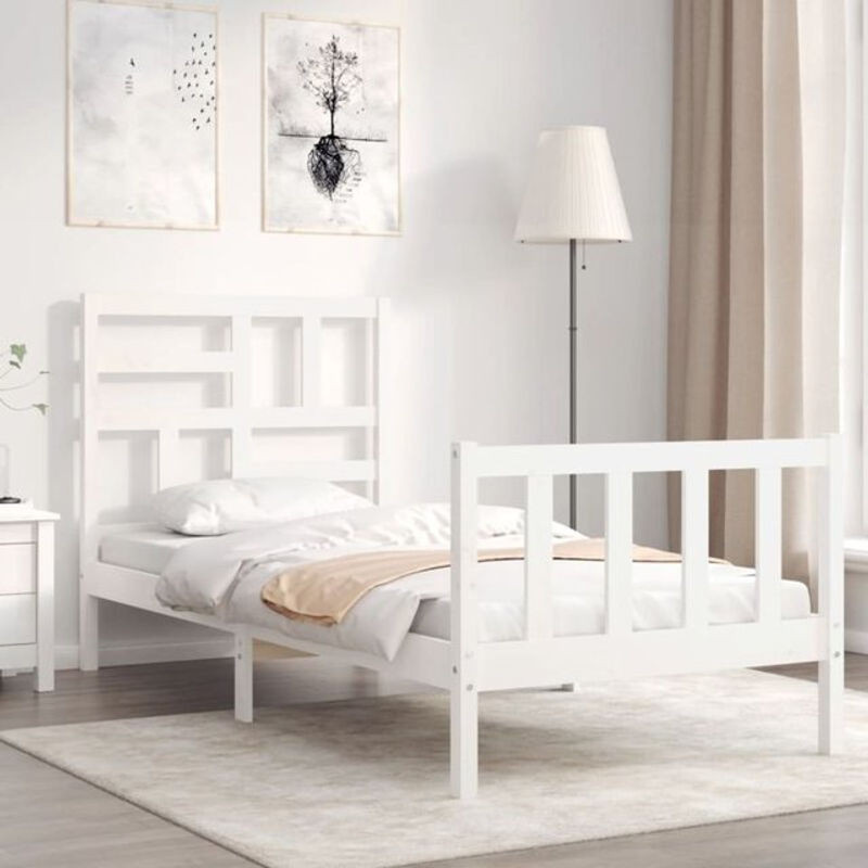 Massivholzbett aus Kiefer mit Kopfteil von Vidaxl in Weiß im Landhaus- und minimalistischen Stil - Bild 1