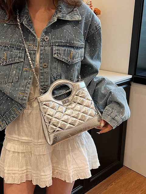 JMG Bags Handtasche, silber, Diamantkette, Damen, gray - Bild 1
