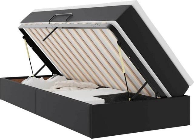 vidaXL Aufbewahrungsbett mit Matratze in Schwarz aus Kunstleder mit Lift-up-Funktion, B/T/H: 90 x 190 x 48,5 cm - Bild 1