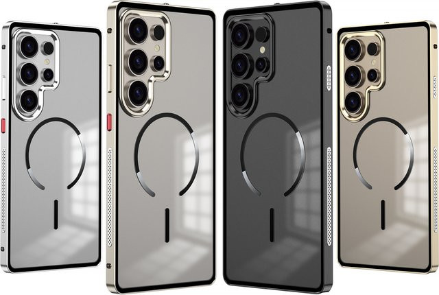 Magnetische Schutzhülle für Samsung Galaxy S25 S24 S23 Ultra und S25 S24 Plus in Schwarz mit Metallrand und mattierter PC-Rückplatte - Bild 1