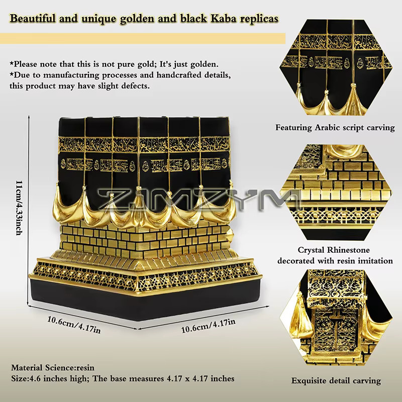 ZJMZYM Kaaba-Nachbildungsmodell aus Metall und Resin in Silber, Schwarz und Gold als islamische Dekoration für Ramadan und Eid - Bild 3