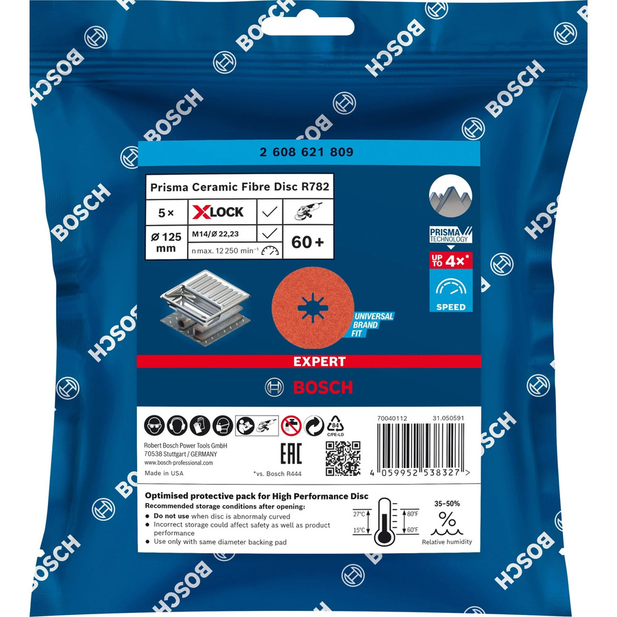 Bosch X-LOCK Expert R782 Prisma Ceramic Fiberschleifscheibe, Durchmesser: 125 mm, Körnung: K60, Mehrfarbig - Bild 1