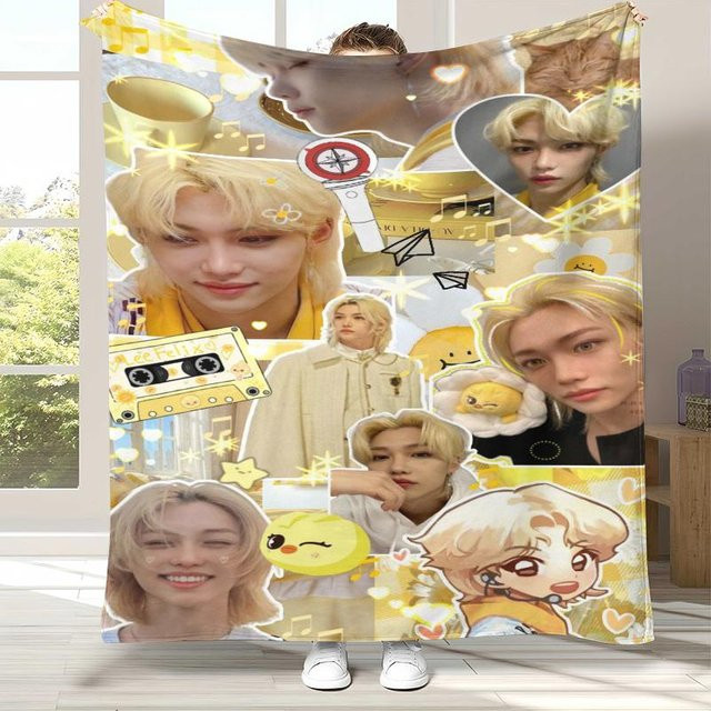 Felix Kpop Stray Kids Flanelldecke aus Plüsch in Beige, B/B: 75 x 90 cm - Bild 1