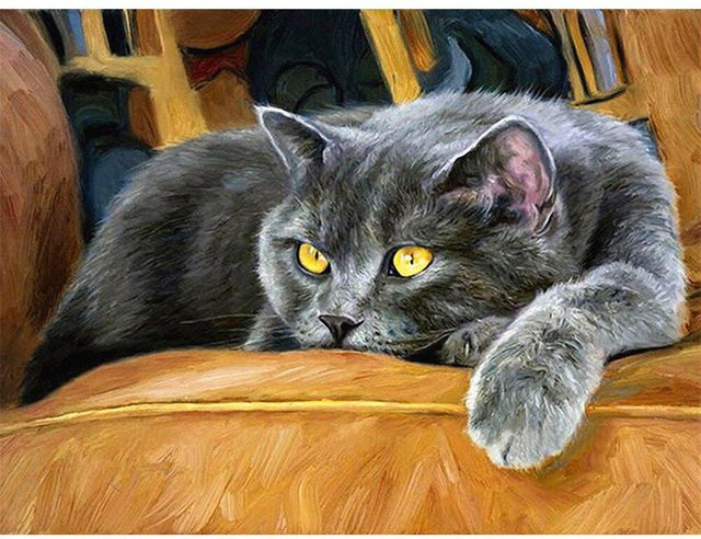 FIYO Diamantmalerei Katze Cartoon Strass Kreuzstich Kit, Tier Diamant Mosaik Stickerei in Schwarz und Grau, B/H: 30 x 20 cm - Bild 1