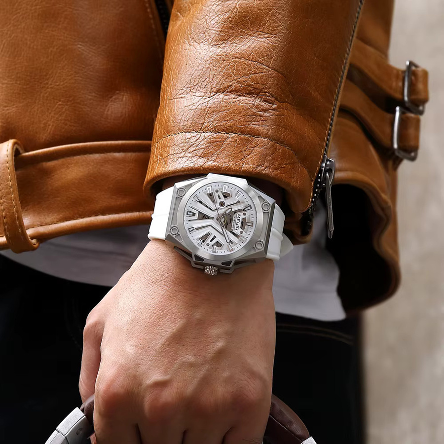 MEGIR Armbanduhr, Automatik, Edelstahl Gehäuse, Silikon Armband, Herren - Bild 3