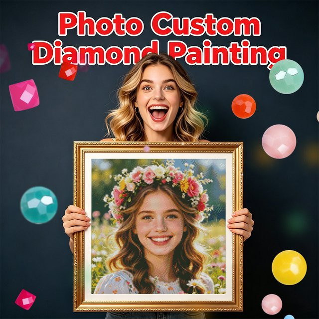 HUACAN Diamantmalerei 5D Foto als individuelles Diamant-Mosaik in Multicolour, runde Form, Durchmesser: 20 cm - Bild 1