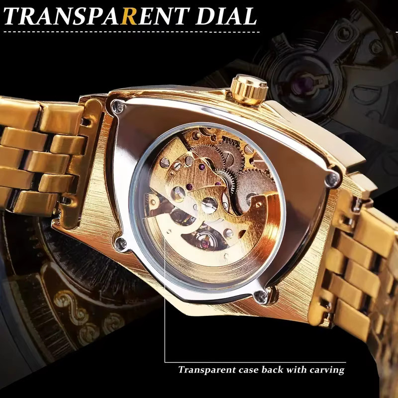 LUOLINGONGJUE Armbanduhr, Edelstahl, Eckig, Gold, Herren - Bild 2