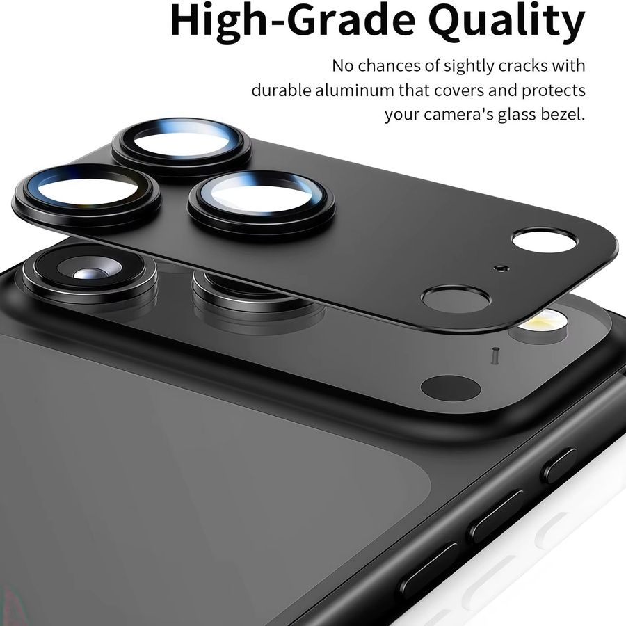 Kameraobjektivschutz für Apple iPhone 17 Pro Max aus Metall-Aluminiumlegierung und gehärtetem Glas in Schwarz-Titan - Bild 2