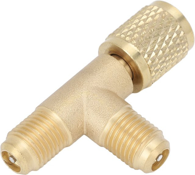 DOACT Messing-T-Adapter mit Ventilkern und Schnellkupplung in Gold, 1/4 Zoll SAE Hochleistungs-Kühlungsanschluss für R22 R12 R134a - Bild 1