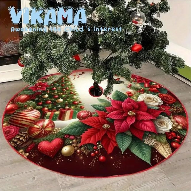 VIKAMA Weihnachtsbaumrock in Multicolour mit floralem Design und klassischem Textil-Stil - Bild 1