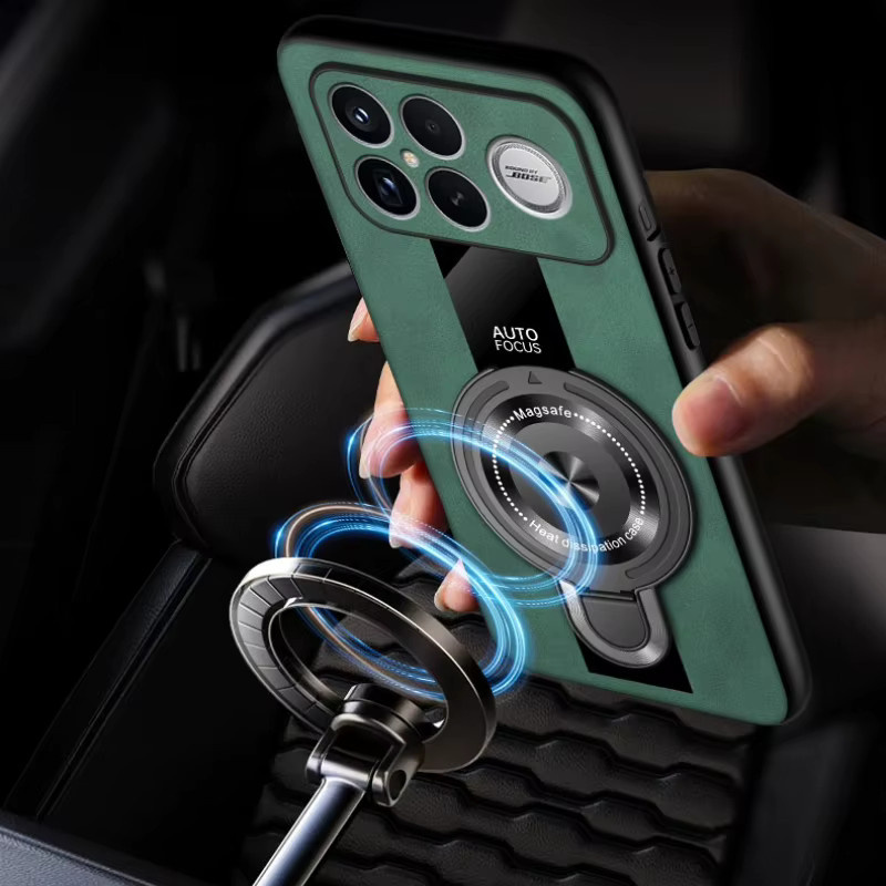 Xiaomi POCO F8 Ultra und POCO F8 Pro Schutzhülle aus PU Leder mit MagSafe, kabellosem Laden, Ring-Ständer und Stoßfestigkeit in Blau oder Grün - Bild 3