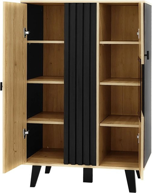 okwish Sideboard mit Vitrine aus Glas und Laminat mit integrierter LED-Beleuchtung, Schwarz Natur, B/T/H: 80 x 40 x 120 cm - Bild 1
