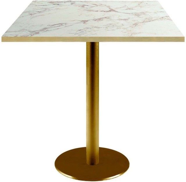 RestooTab Tisch Rome quadratisch in Wollweiß, Braun und Goldmetallic mit Stein-Dekor und Messingkanten, B/T/H: 70 x 70 x 75 cm - Bild 1