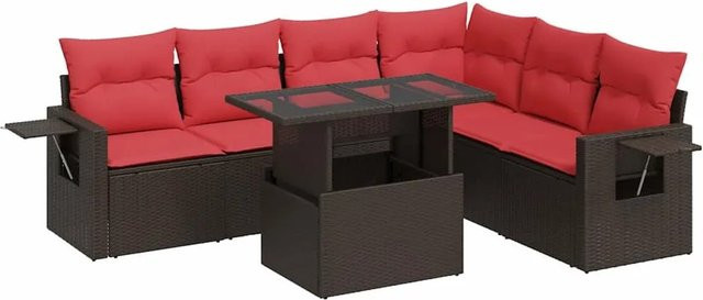 vidaXL 7-teilige Garten-Sofagarnitur aus braunem Poly-Rattan mit Kissen und pulverbeschichtetem Stahl - Bild 1