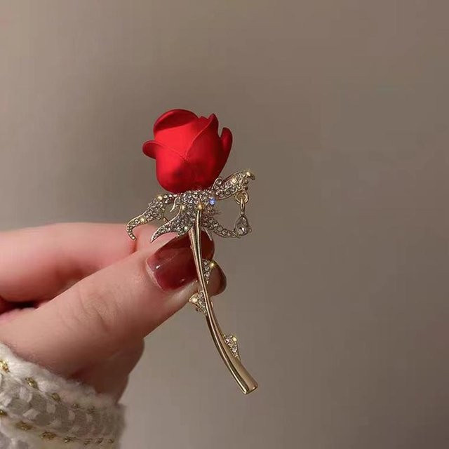 YIRAN Broschen, Rote Rosenblumen, Strass, Damen - Bild 1
