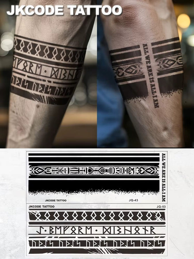 JKCODE TATTOO Wasserfestes Hand-Tattoo für Herren, Schwarz, Wikinger-Muster - Bild 5