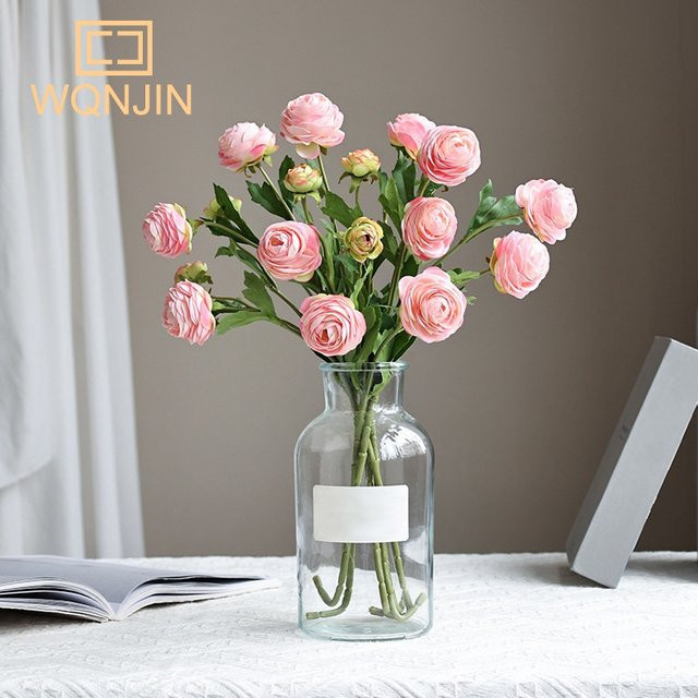 WQNJIN Künstlicher Pfingstrosen-Blumenstrauß im europäischen Stil, Pink, 3 Köpfe - Bild 1