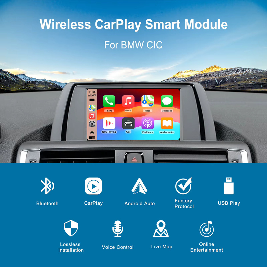 LEXXSON Wireless CarPlay und Android Auto Retrofit Kit Decoder Box für BMW CIC-System, Schwarz - Bild 3