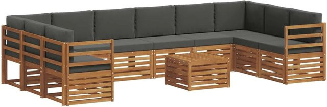 vidaXL Sofagarnitur aus Massivholz Akazie in Natur und Anthrazit, 11-teiliges L-Shape Set mit Polstern und Armlehnen - Bild 1