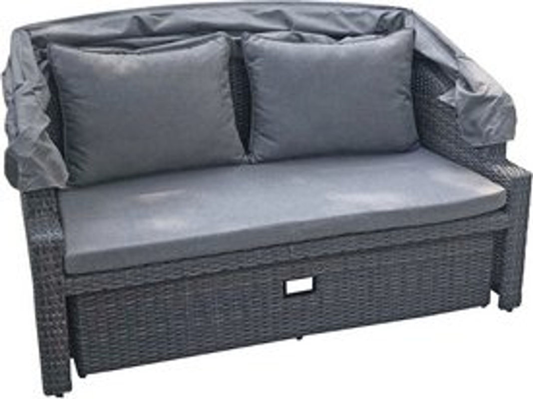 Garden Pleasure Gartensofa MONTE CARLO in Grau mit Kunststoffgeflecht, Auflagen und Sonnendach, B/H/T: 144 x 74 x 146 cm - Bild 2