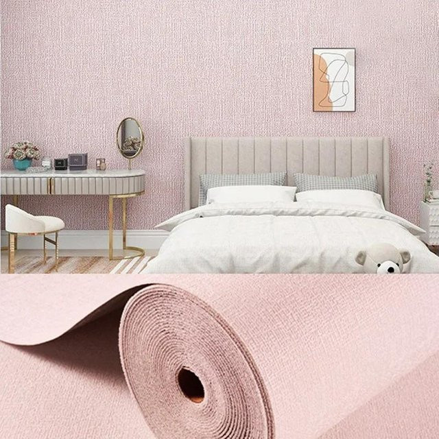 Selbstklebende 3D Leinentapete in Pink, wasserfeste Wandaufkleber für Wohnzimmer, Schlafzimmer und Küche, B: 50 cm, H: 100 cm - Bild 1