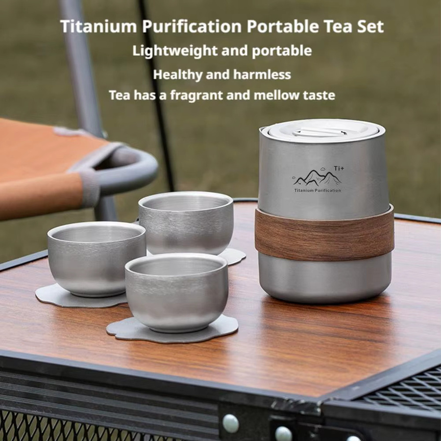 Ti+ Camping Kaffeetasse und Teetasse aus doppelwandigem Material in Silber mit tragbarer Aufbewahrungstasche - Bild 2