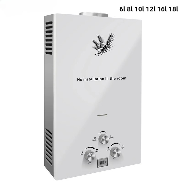 SIHAO Tankloser Propangas-Warmwasserbereiter aus Edelstahl mit LED-Anzeige, Weiß, 6L bis 18L - Bild 1