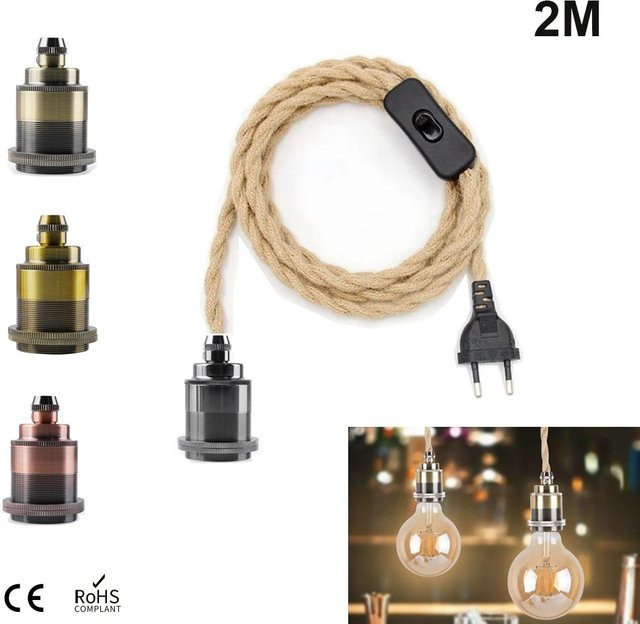 Dekoratives Hanf-Netzkabel mit E27-Fassung und Kupfer-Basis von L-MANG für industrielle Beleuchtung - Bild 1