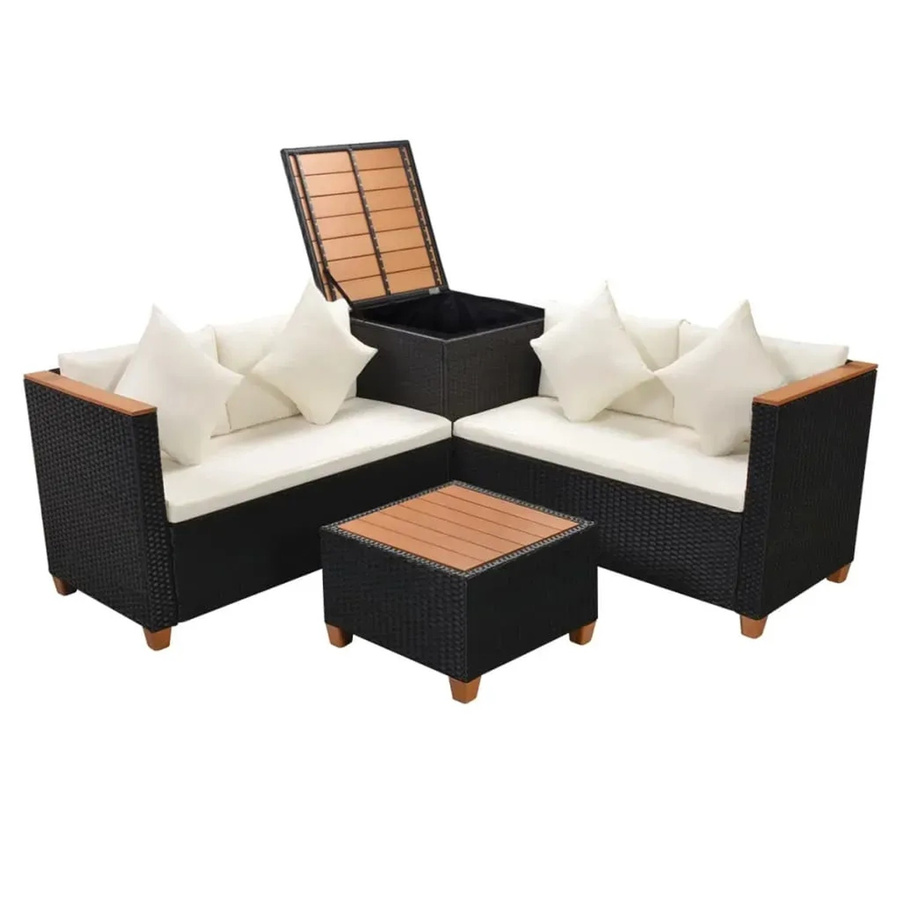 vidaXL 4-tlg Garten-Lounge-Set aus Poly Rattan in Schwarz mit Auflagen und pulverbeschichtetem Stahlrahmen - Bild 2