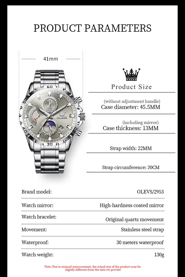 OLEVS Chronograph Armbanduhr Edelstahl, Quarz, 45,5 mm, Herren - Bild 6