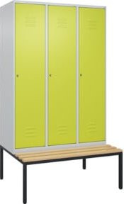 C+P Spind Classic PLUS Garderobenschrank mit Sitzbank, 3 Abteile, B/T/H: 212 x 120 x 81,5 cm, Farbe: Lichtgrau, mit Zylinderschloss, 4 Garderobenhaken und mittiger Trennwand - Bild 1