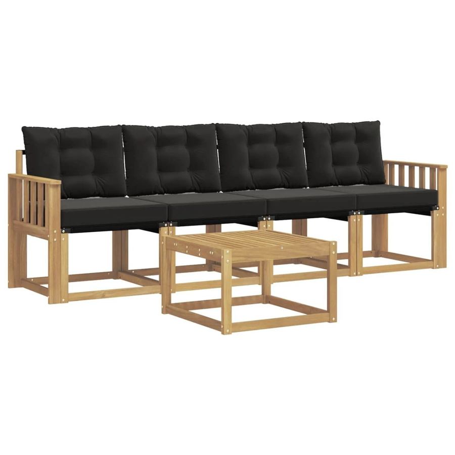 vidaXL Outdoor-Sofagarnitur 5-tlg. aus Akazienholz mit Kissen und Couchtisch in Weiß und Schwarz - Bild 2