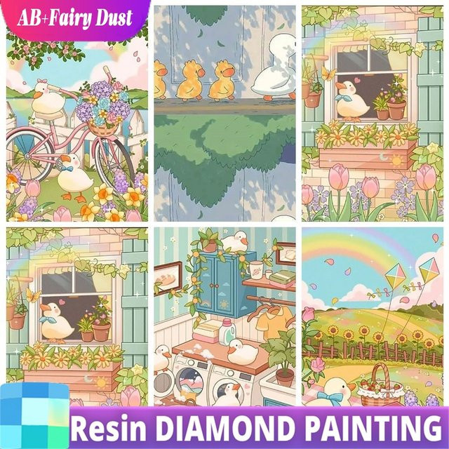 DIY Mosaik Stickerei Set mit süßen Entlein im Anime-Stil, Multicolor, B/H: 25 x 25 cm - Bild 1