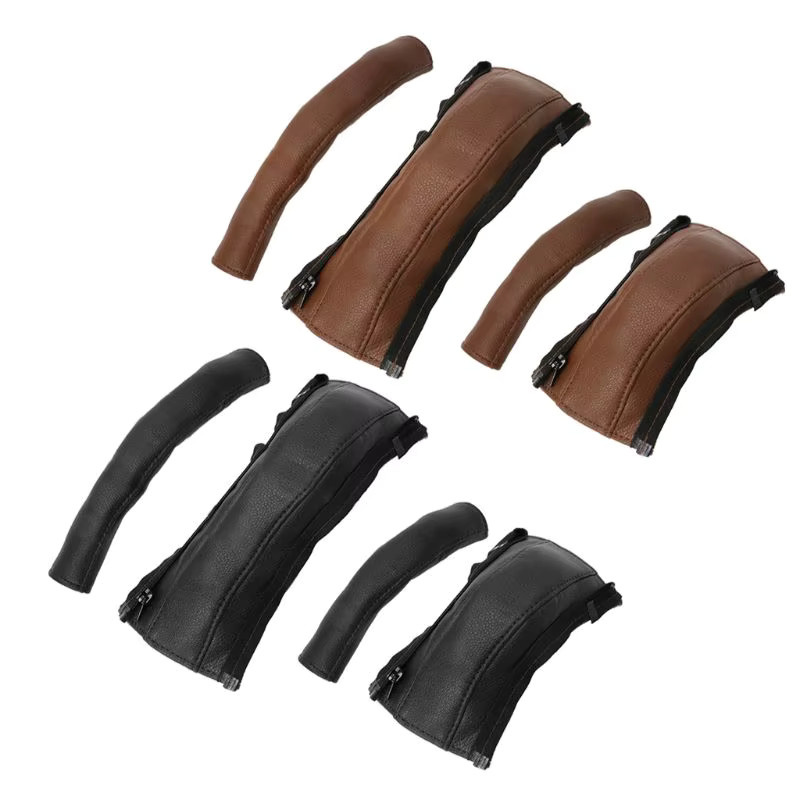 4er-Set Kinderwagen Griffschutz aus Leder für die Armlehne in Schwarz und Braun - Bild 5