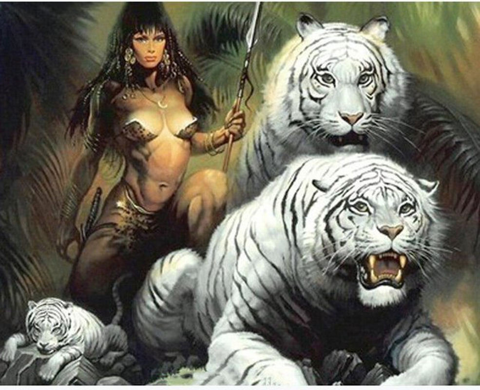 FIYO Diamond Painting Set Motiv Mädchen mit Tiger, 5D DIY Stickerei, mehrfarbig, B/H: 20 x 30 cm - Bild 1