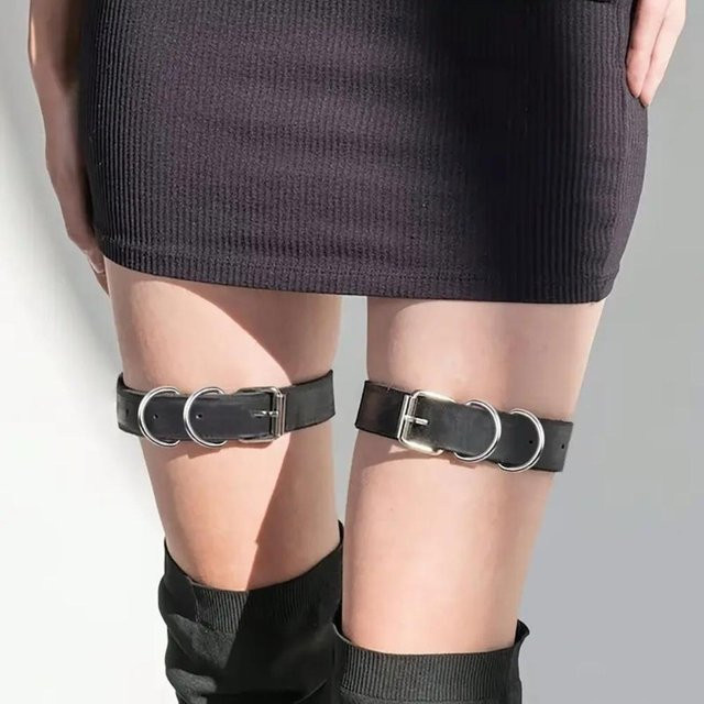 YIRAN Oberschenkelband-Ring, PU-Leder, Gotisch, Damen, Schwarz - Bild 1
