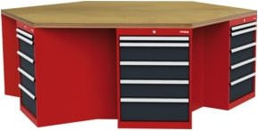 Stier 6-Eck-Werkbank in Rot und Anthrazitgrau, B/T/H: 250 x 216,5 x 86 cm - Bild 1