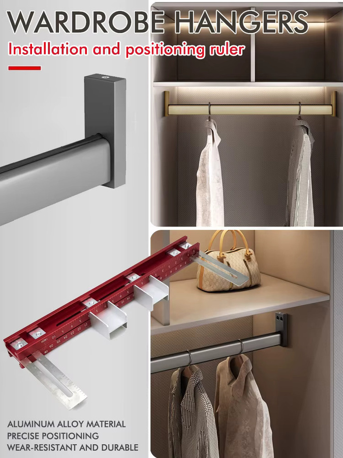 QDS Stanzpositionierungslineal aus Aluminiumlegierung für die Installation von Kleiderschrank-Galgen und Aufhängungsstangen - Bild 6