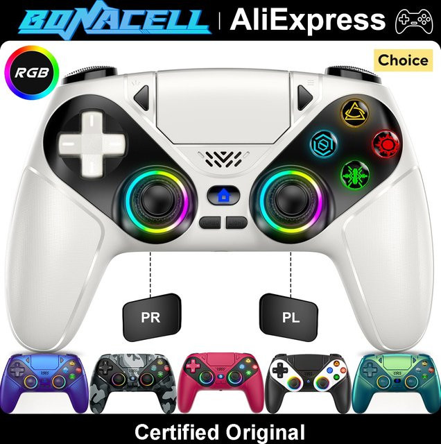 Bonacell Kabelloser Controller für Playstation 5 mit RGB-Licht, Turbo/Macro-Funktion, 6-Achsen-Gyro und Dual-Vibration in Rot/Weiß/Multicolor - Bild 1