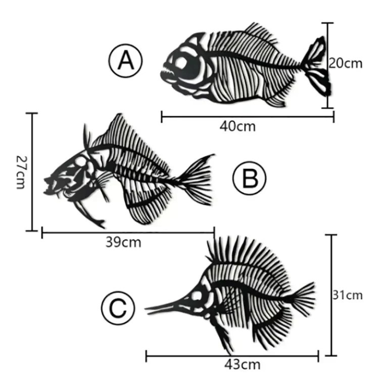 CIFBUY Wandbehang aus Metall in Schwarz mit Fischgräten-Design und abstrakter Tier-Silhouette als dekorative Wanddekoration - Bild 2