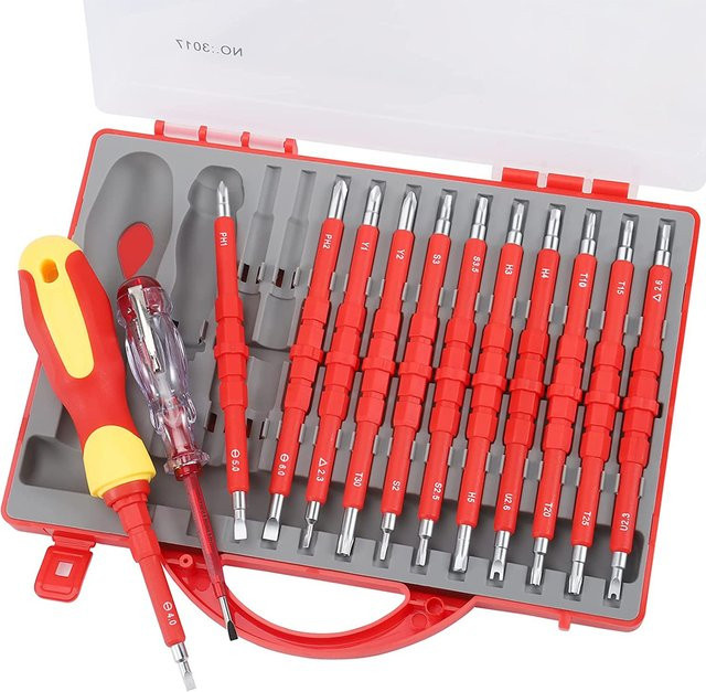 LUCHSHIY 26-in-1 Isolierter Schraubendreher-Satz 1000V in Rot mit magnetischen Bits für Elektriker - Bild 1