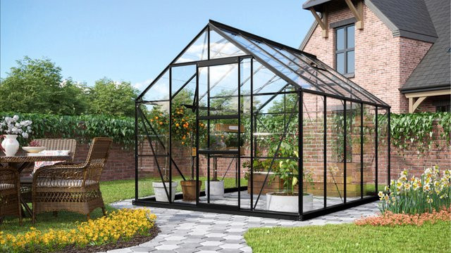 Vitavia Gewächshaus Merkur 8300 in Schwarz mit ESG-Glas und Schiebetür - Bild 1