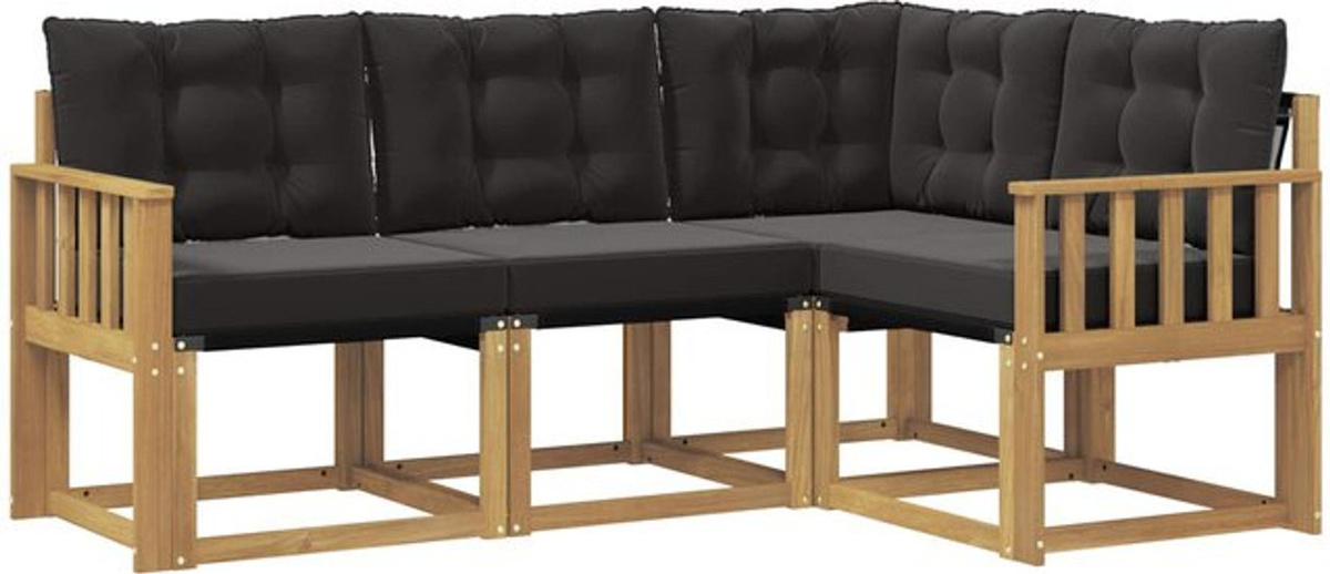 vidaXL Outdoor-Sofagarnitur aus Akazienholz mit Textilene-Kissen, 4-teiliges Loungemöbel-Set in Weiß und Schwarz - Bild 1