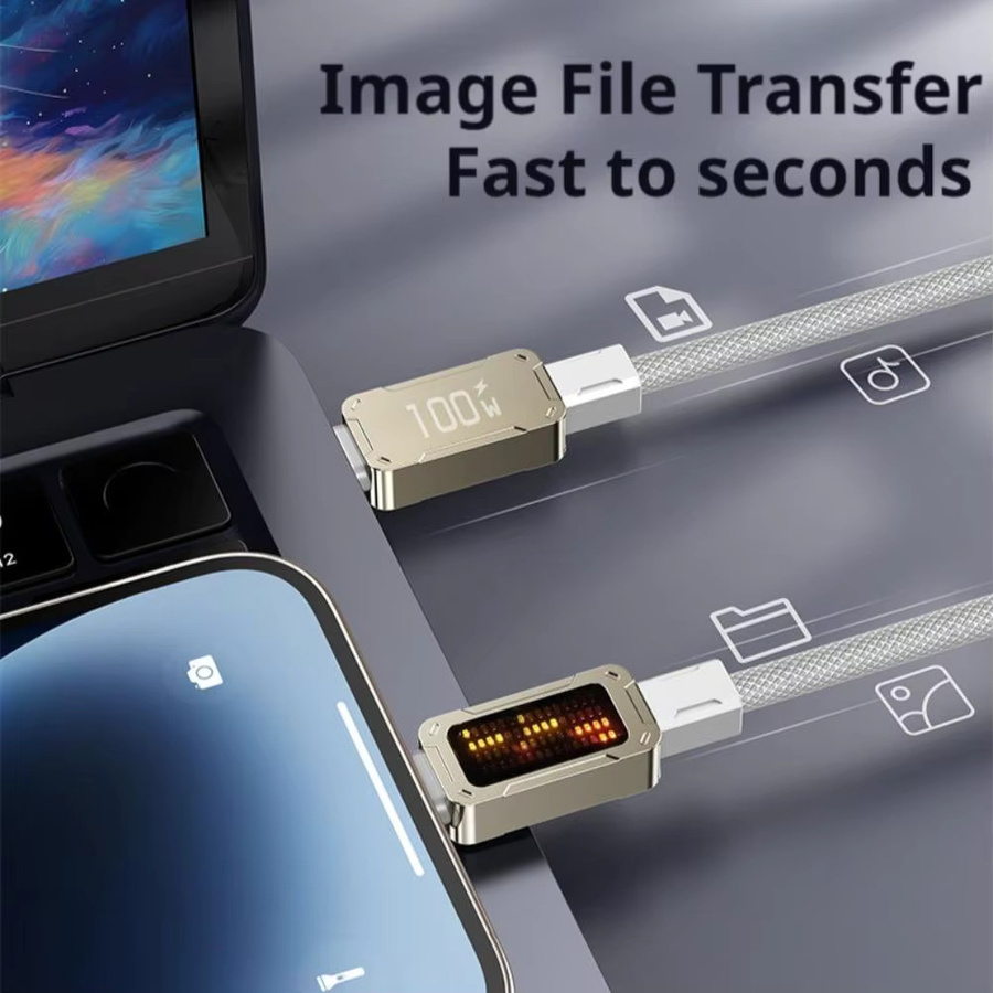 USB-C auf USB-C Schnellladekabel mit 100 W LED-Digitalanzeige in Weiß für Samsung, Xiaomi, Redmi und Huawei - Bild 5