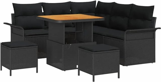 vidaXL Garten-Sofa-Set 8-teilig in Schwarz aus Poly-Rattan mit Polstern und Metallgestell - Bild 1