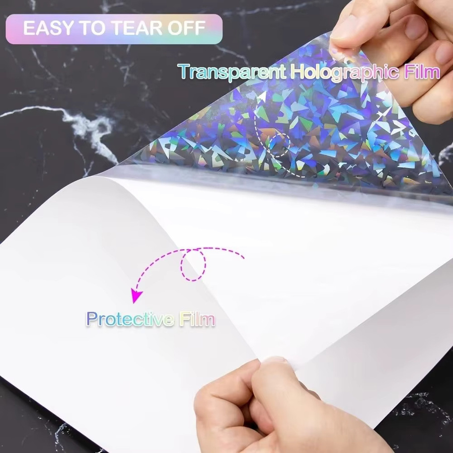 5 Stück holografische Aufkleber aus transparentem Vinyl, wasserfeste selbstklebende A4 Overlay-Folie für DIY-Projekte, glänzend - Bild 2