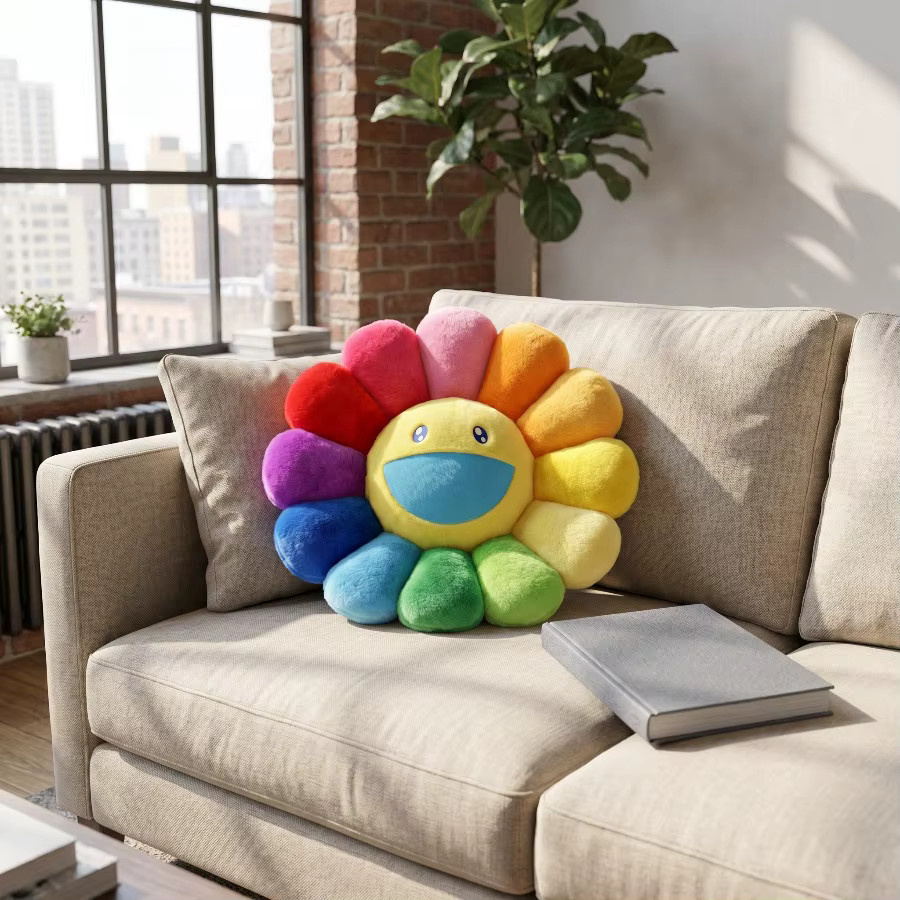Bandai Kawaii Sonnenblumen-Plüschkissen, Niedriges lächelndes Regenbogen-Sonnenblumen Kissen in Bunt/Mehrfarbig - Bild 2
