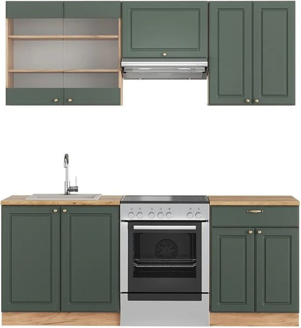 Vicco Fame-Line Küchenschrank im Landhausstil in Grün-Gold mit Eiche-Optik, Breite: 200 cm - Bild 1
