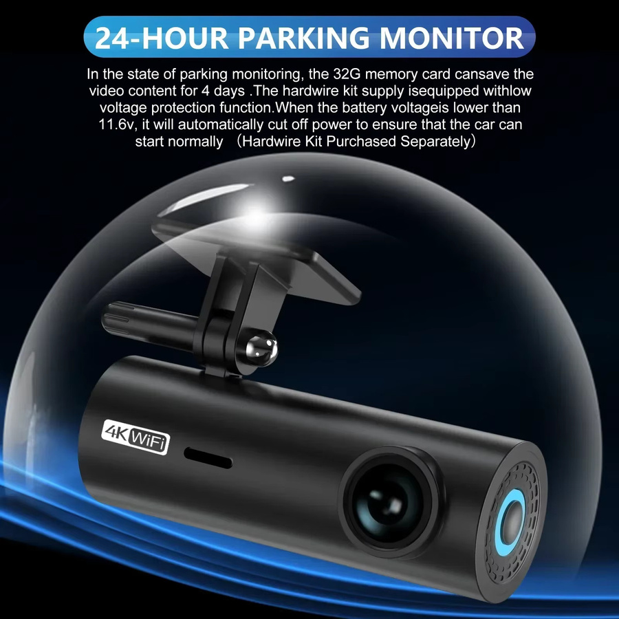 GMAIPOP 4K UHD Auto-Dashcam DVR-Recorder mit WLAN, App-Steuerung und Sprachsteuerung, Black Box mit 24-Stunden-Parküberwachungsfunktion, Schwarz - Bild 4