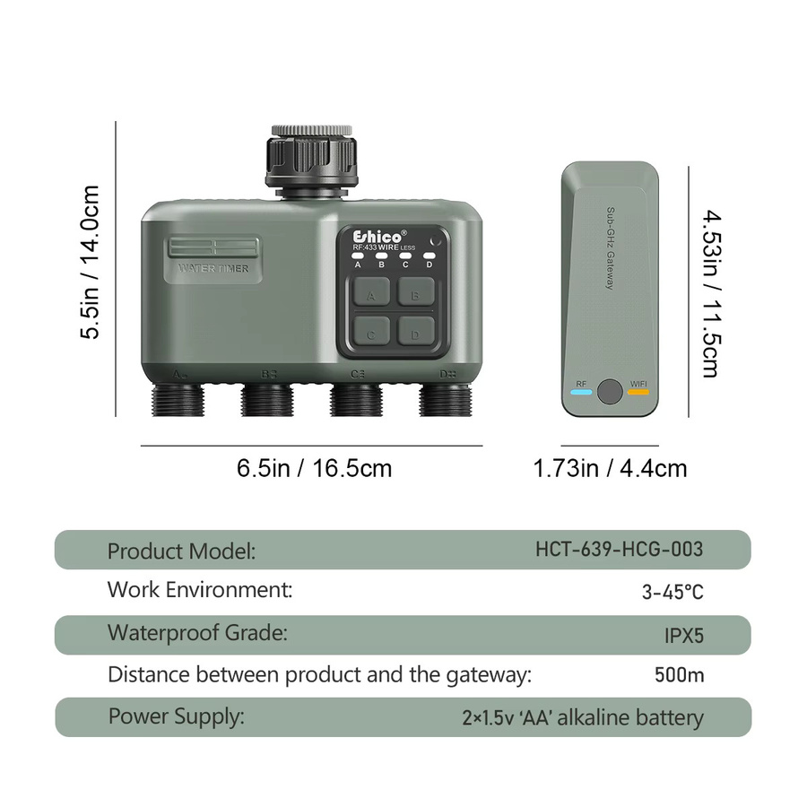 Eshico 639 Smart Sprinkler Timer in Grau: App-gesteuerte 4-Zonen Gartenbewässerung mit RF433-Funksystem und 2 WLAN-Bereichen - Bild 3